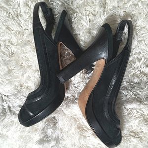 Cole Haan Leather Suede Peep-Toe Slingback Pumps Size 7.5 B